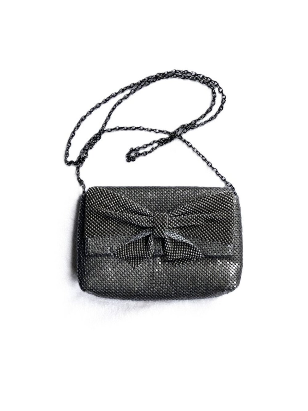 Jessica McClintock Silver Metal Mesh Chain Crossbody Clutch Bag | Bow Detail - Picture 2 of 12